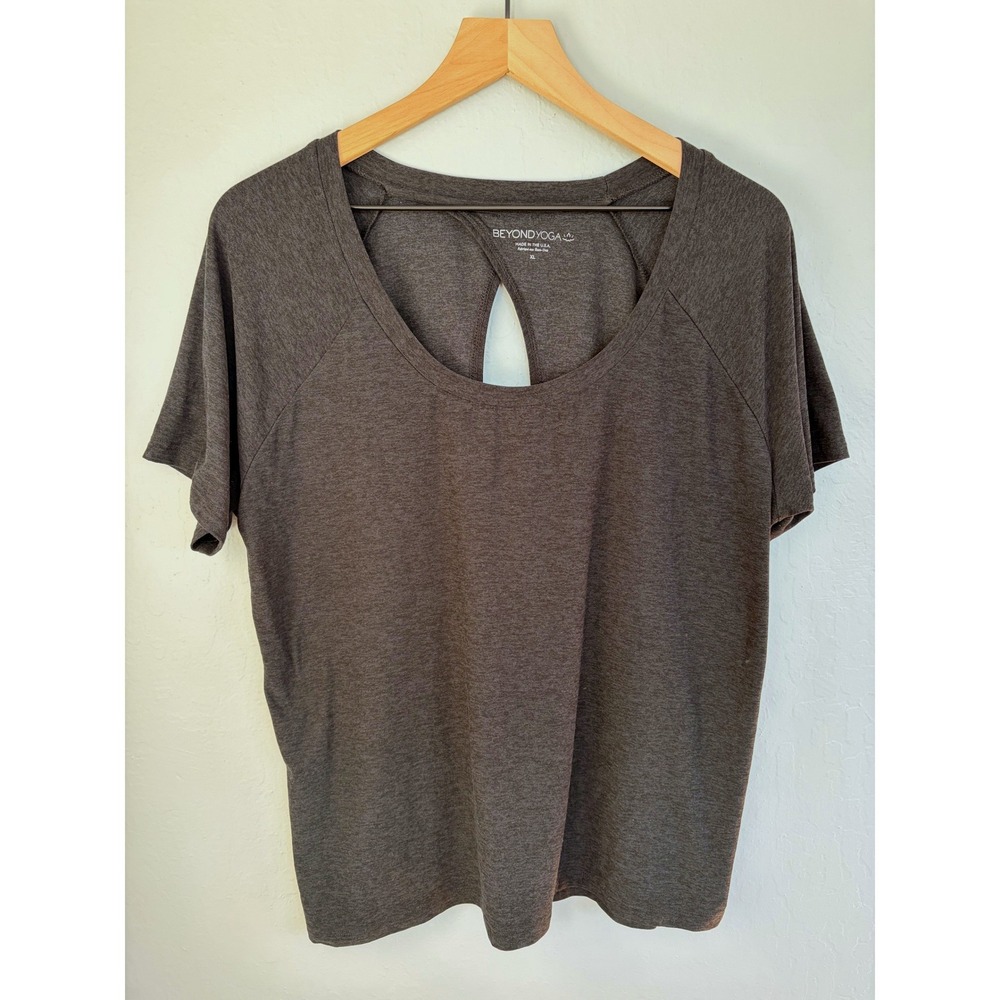 Beyond Yoga Womens XL Featherweight Spacedye Heather Gray Open Back Short Sleeve